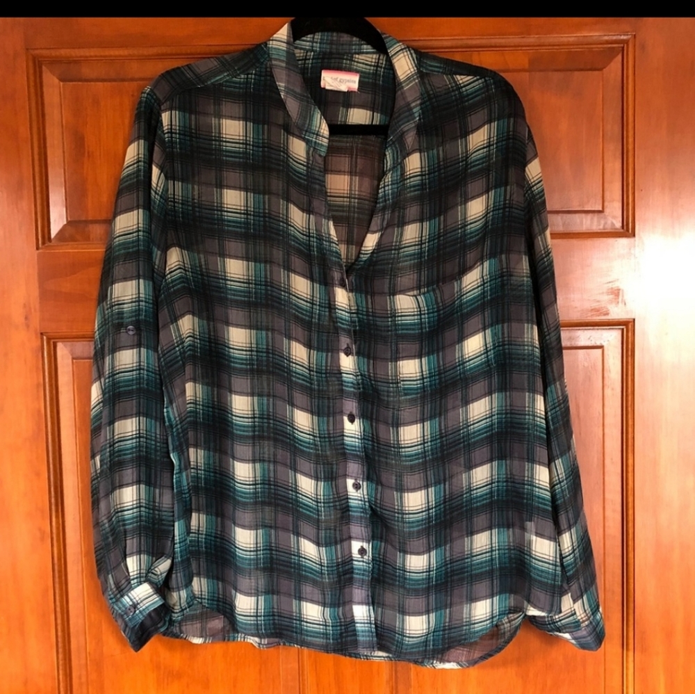 Band of Gypsies Plaid Polyester sheer Blouse